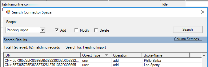 Screenshot einer Suche nach verwaisten Elementen im Connectorbereich