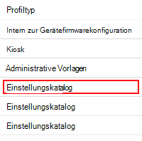 Screenshot: Öffnen des Einstellungskatalogs in Microsoft Intune und Intune Admin Center