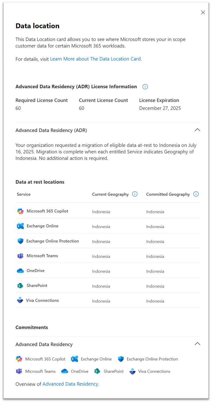 Screenshot: Ansicht „Datenspeicherort“ Migration abgeschlossen