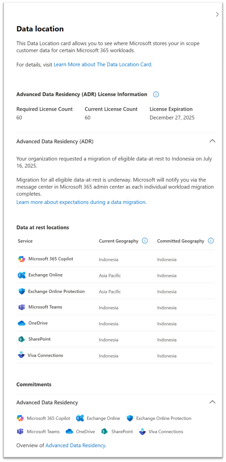 Screenshot: Ansicht „Datenspeicherort“ Migration wird ausgeführt.