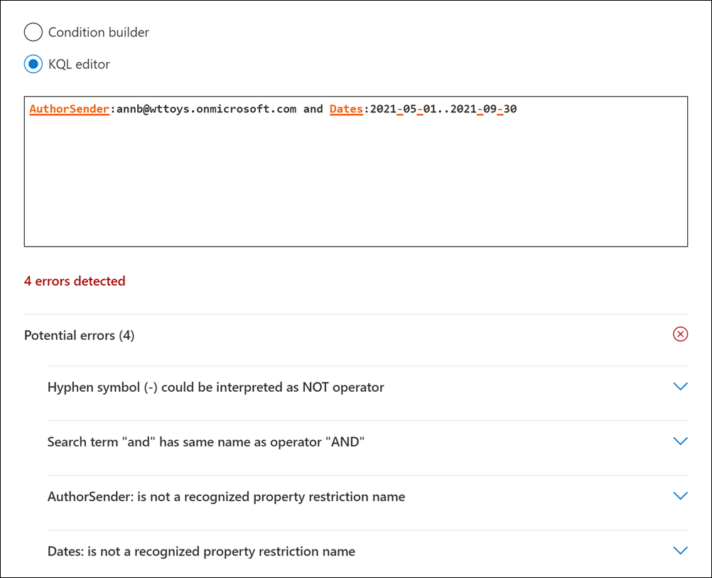Fehlererkennung im KeyQL-Editor