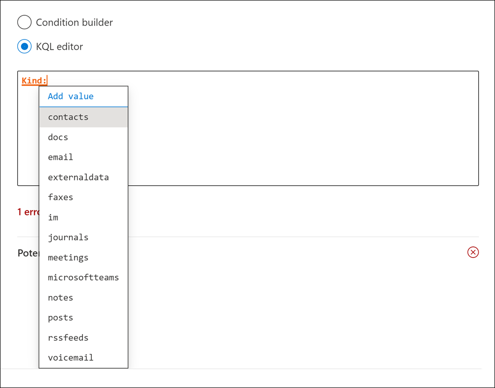 KeyQL-Editor schlägt Werte für einige Eigenschaften vor