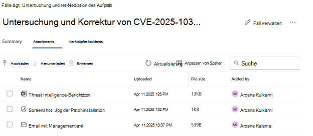 Screenshot der Details der Registerkarte 