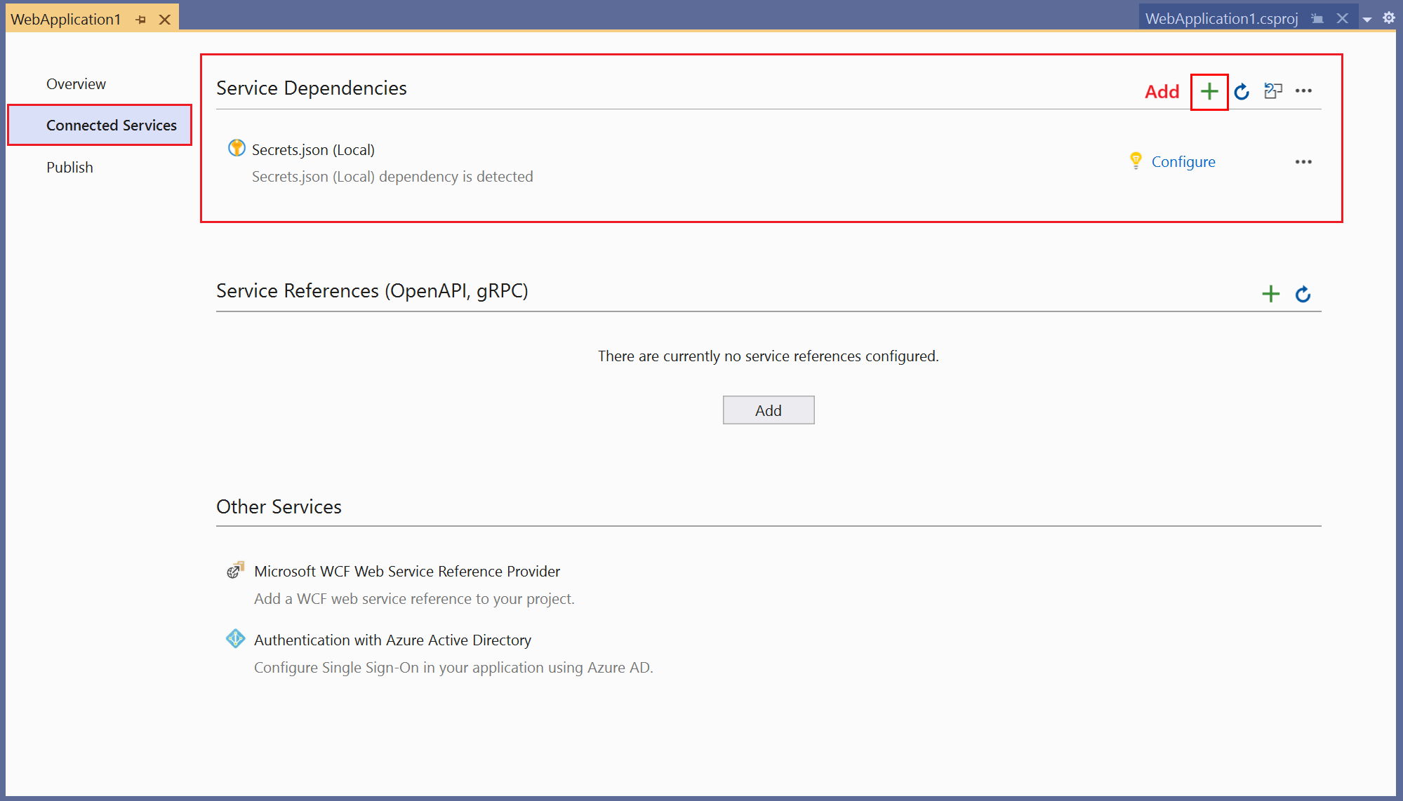 Screenshot, der zeigt, wie eine Dienstabhängigkeit hinzugefügt wird.