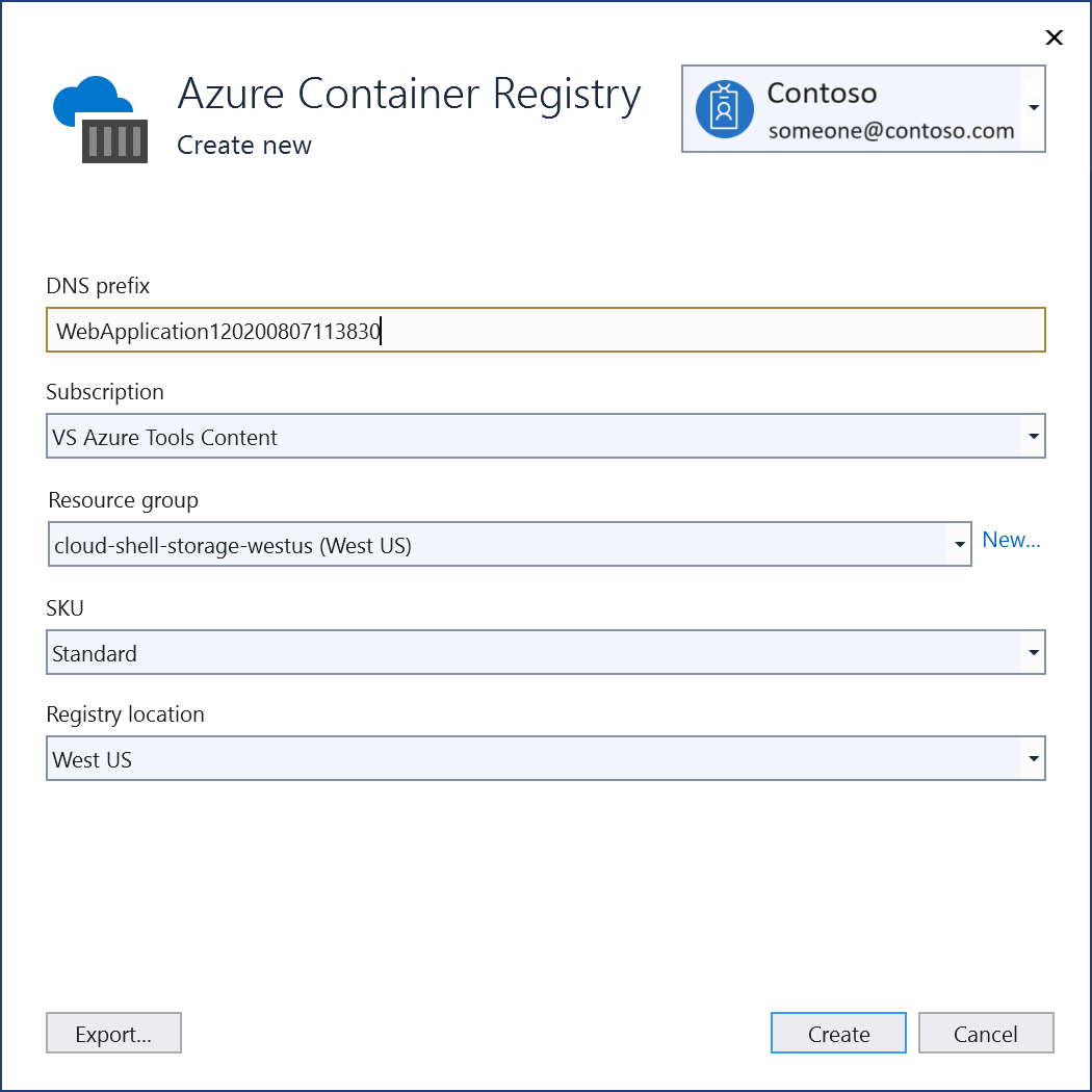 Screenshot, der zeigt, wie Werte in das Dialogfeld eingegeben werden, um eine neue Azure Container-Registrierung zu erstellen.