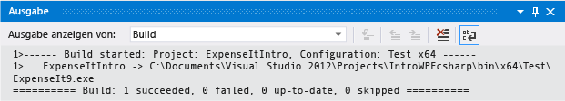 Screenshot des Ausgabefensters für C# ohne Buildwarnungen