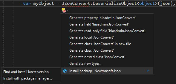 Schnelle Aktion zum Installieren des NuGet-Pakets in Visual Studio