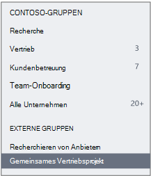 Screenshot der Navigationsleiste Viva Engage mit einem Abschnitt 