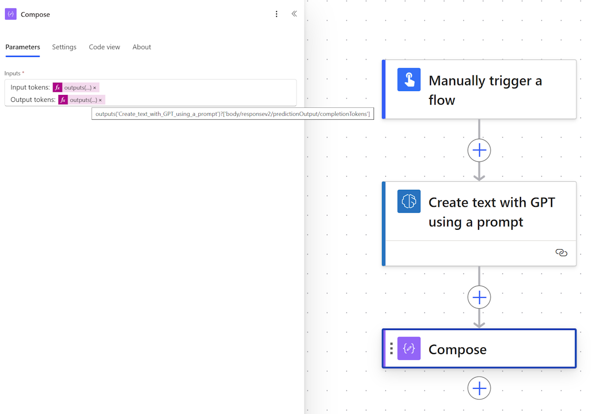 Screenshot of token formulas in Power Automate.