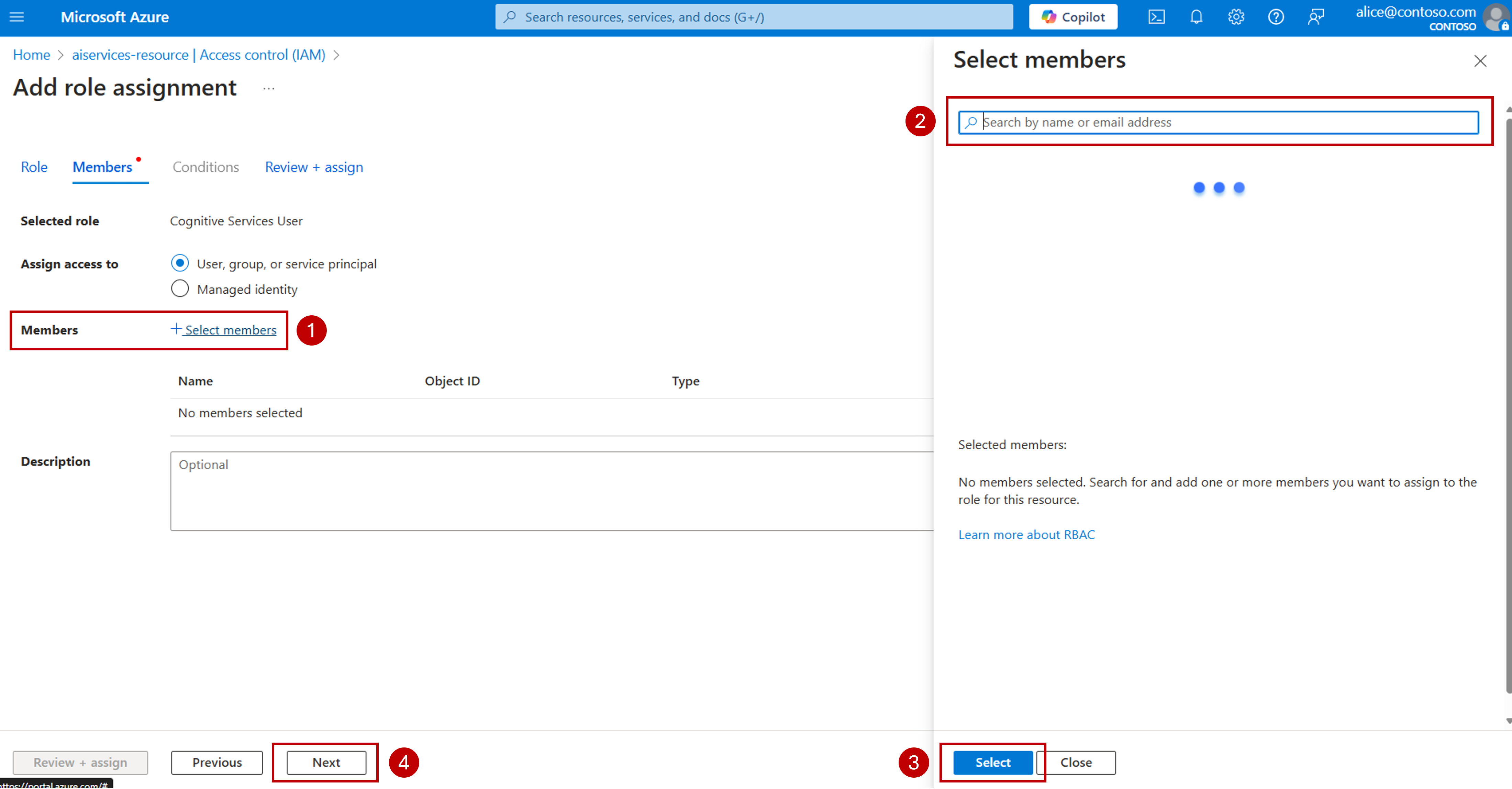 Screenshot showing how to select the user to whom assign the role.