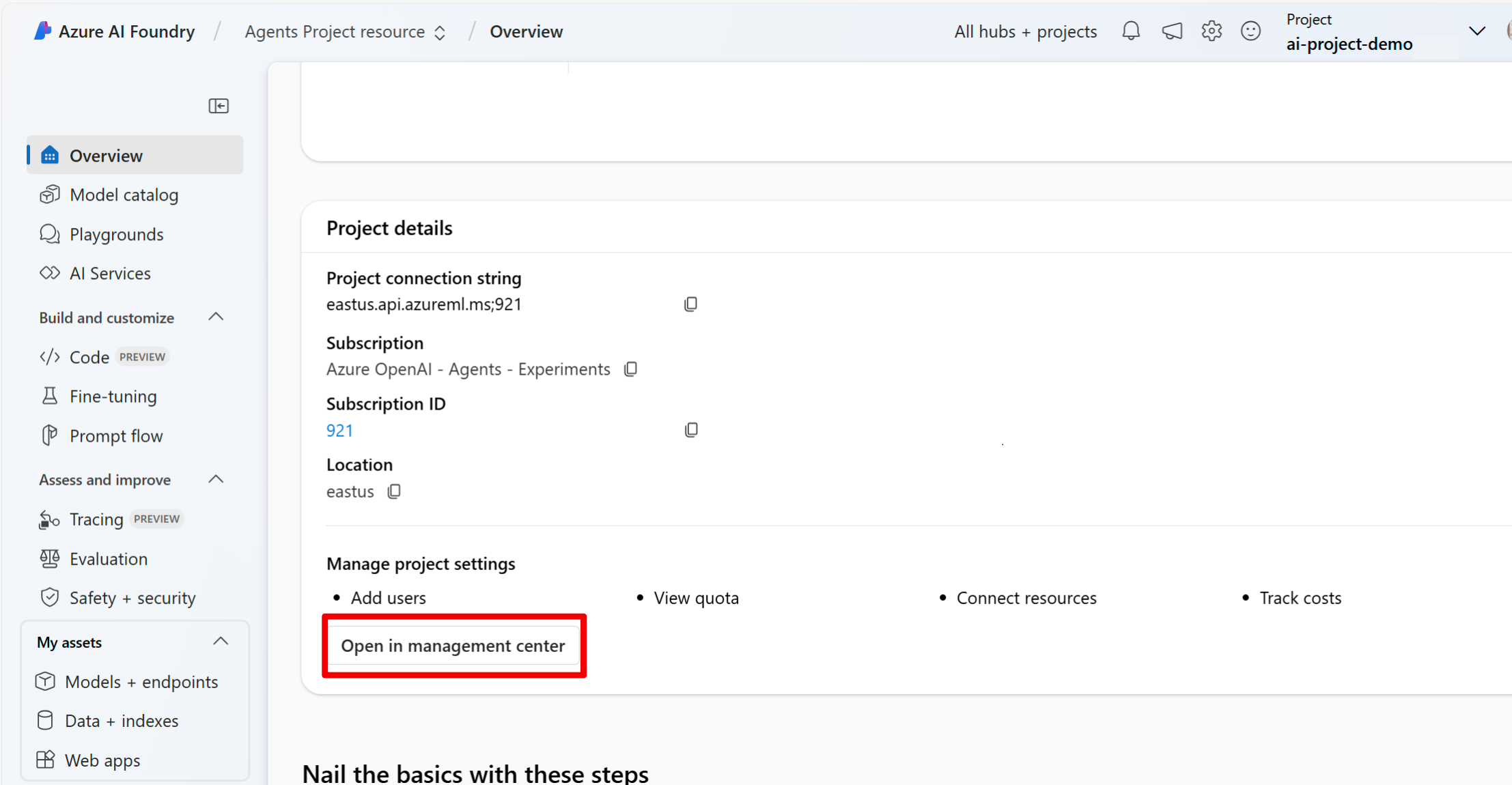 A screenshot of a project in Azure AI Foundry.