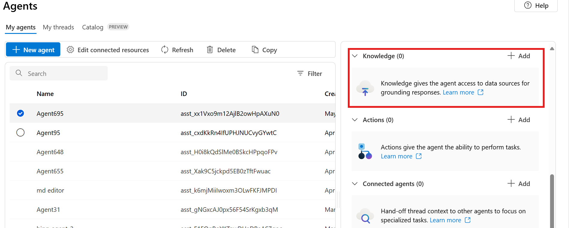 A screenshot showing the available tool categories in the Azure AI Foundry portal.
