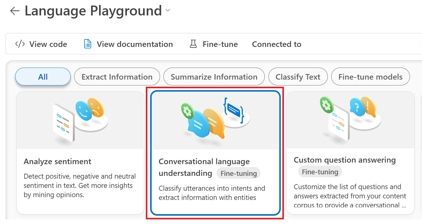 Screenshot of the language playground homepage in Azure AI Foundry.