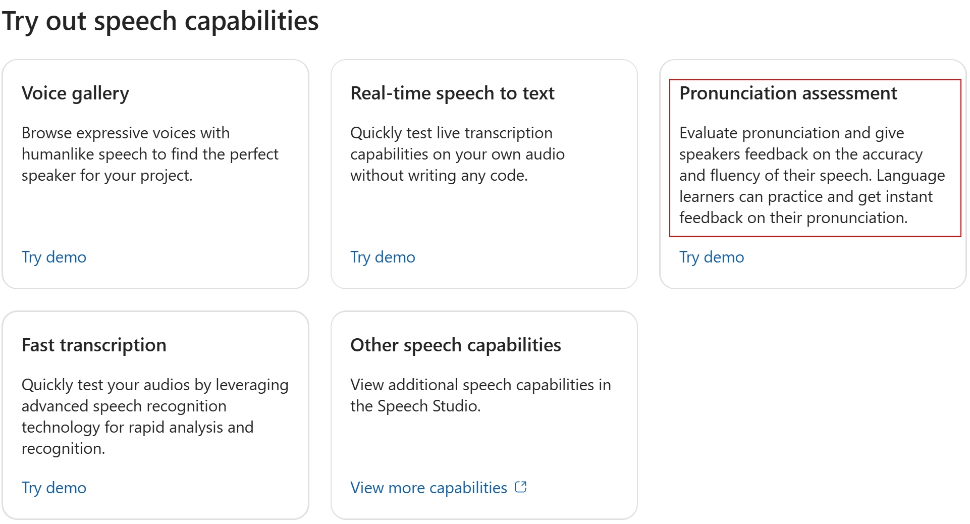 Screenshot of how to go to Pronunciation assessment in Azure AI Foundry.