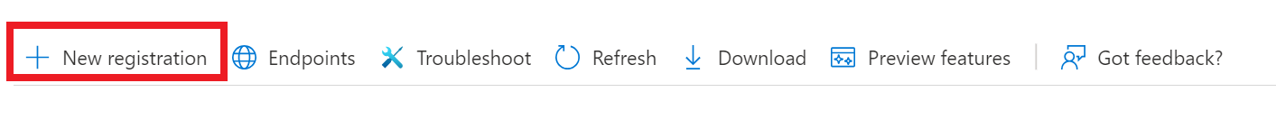 Screenshot of the New registration selection in the main window of the page.