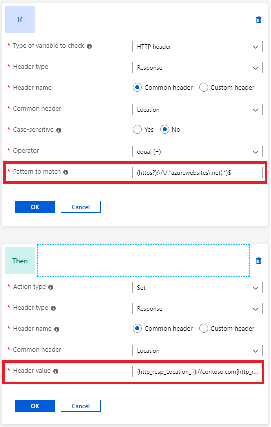 A screenshot of the modify ___location header action.