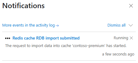 Screenshot showing the import progress in the Notifications pane.