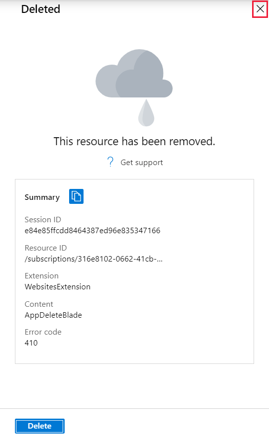 Screenshot shows the deployment slot deletion confirmation.