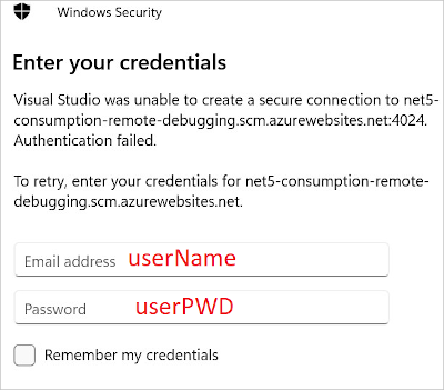 Screenshot that shows the dialog box to enter credentials.