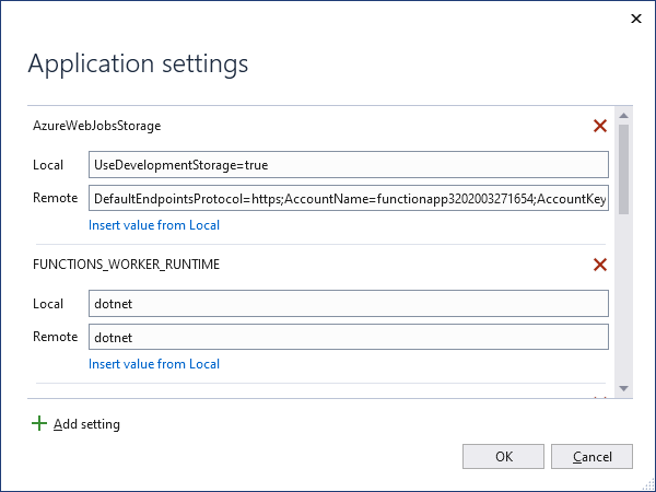 Screenshot that shows the Application settings.