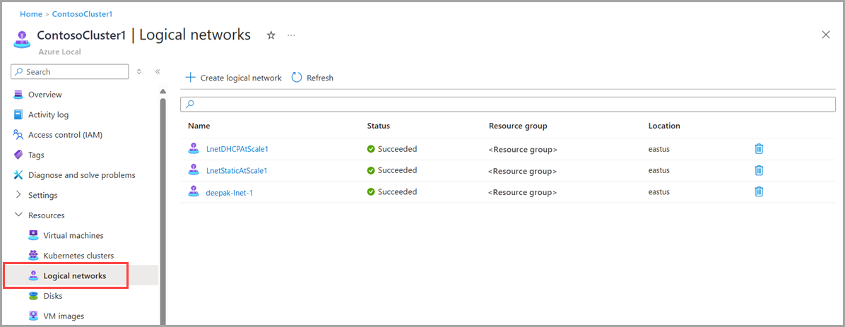 Screenshot of select Logical networks after deployment.