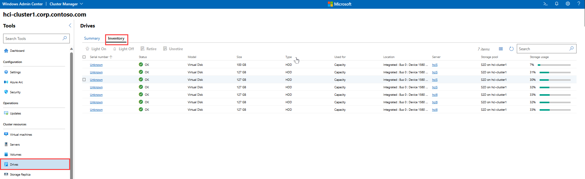Screenshot of the drives inventory tab.