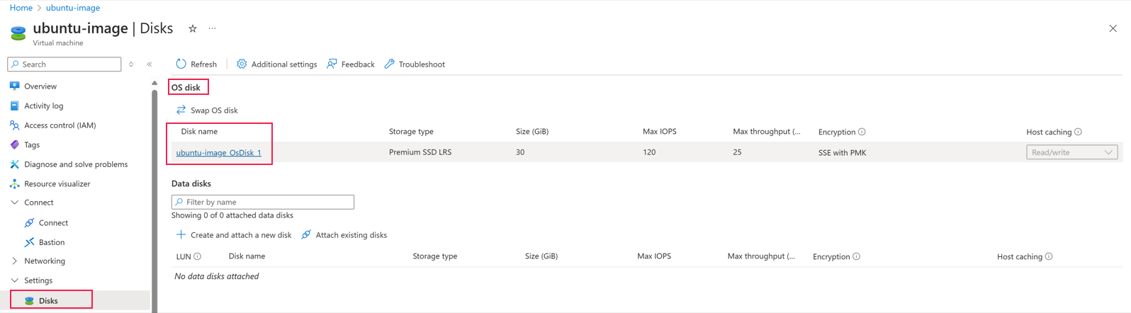 Screenshot of the OS disk details page.