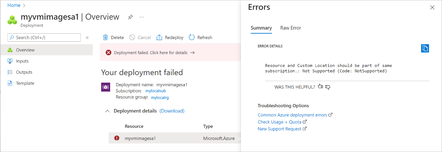 Screenshot showing an error when the download of VM image fails.