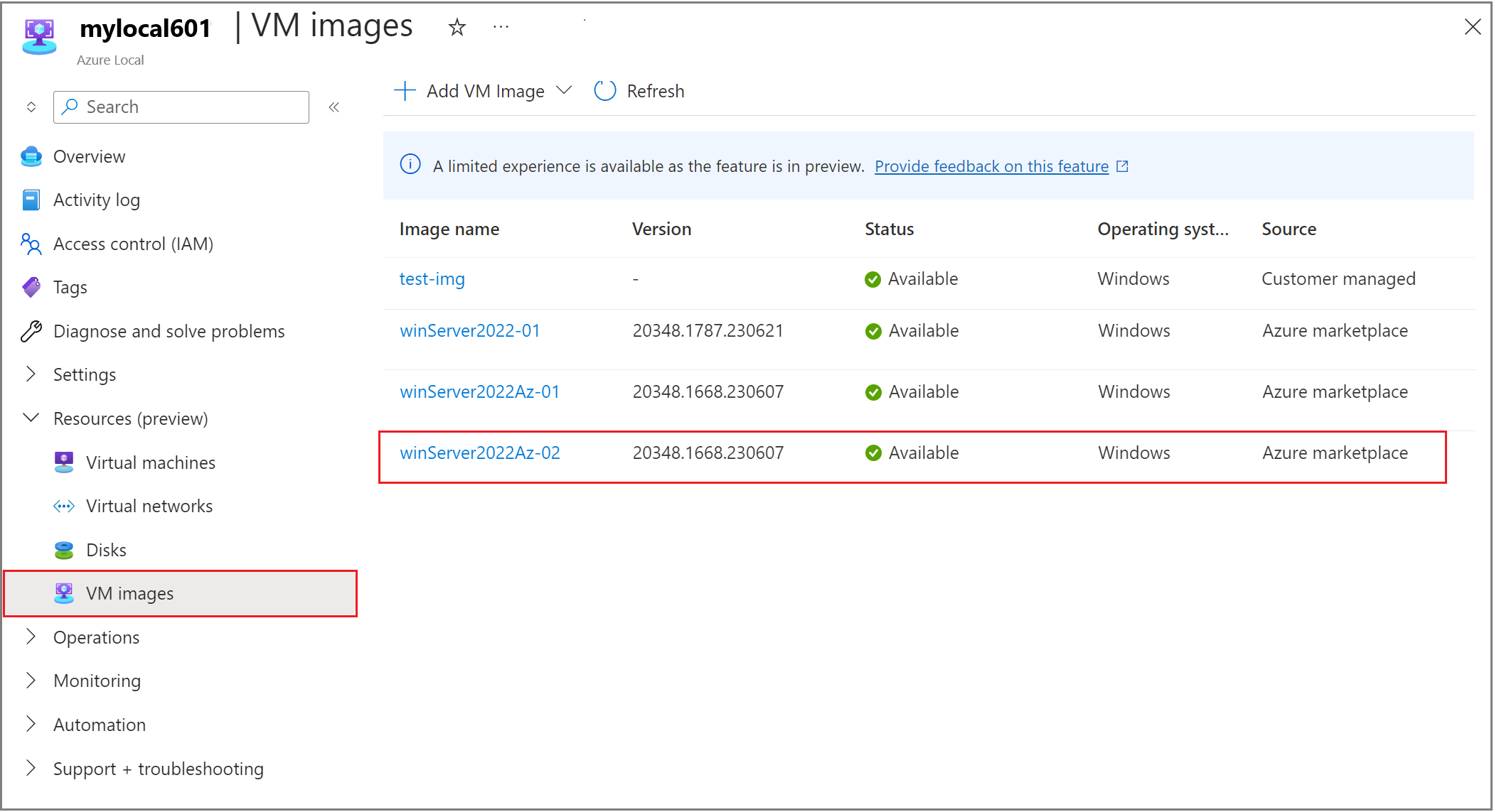 Screenshot showing that a VM image update is available for download.