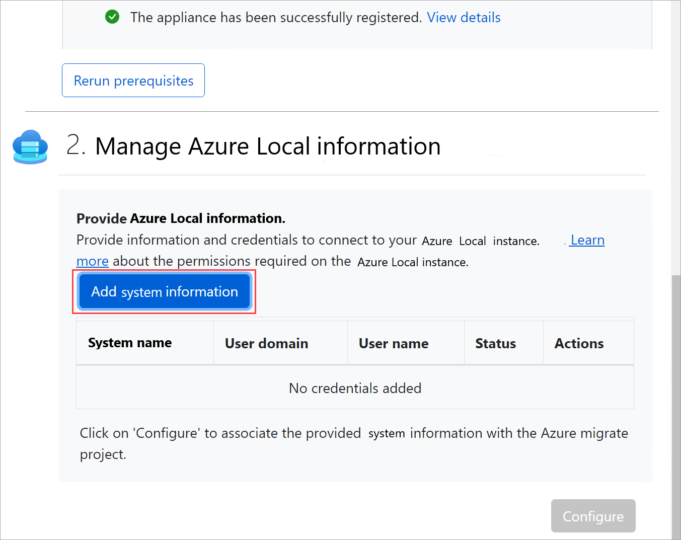 Screenshot showing Add system information button.