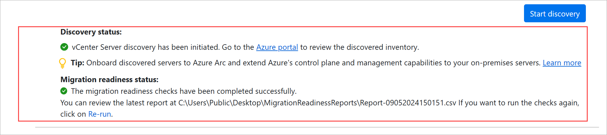 Screenshot showing that discovery is complete.