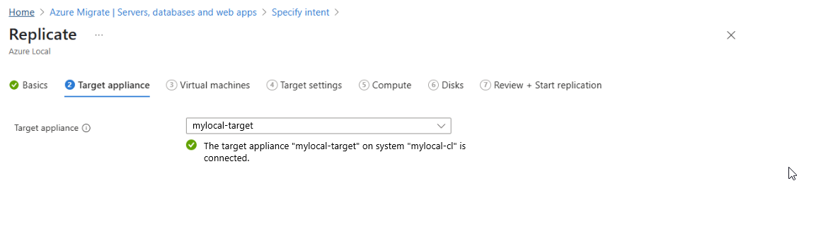 Screenshot showing the Target appliance tab.