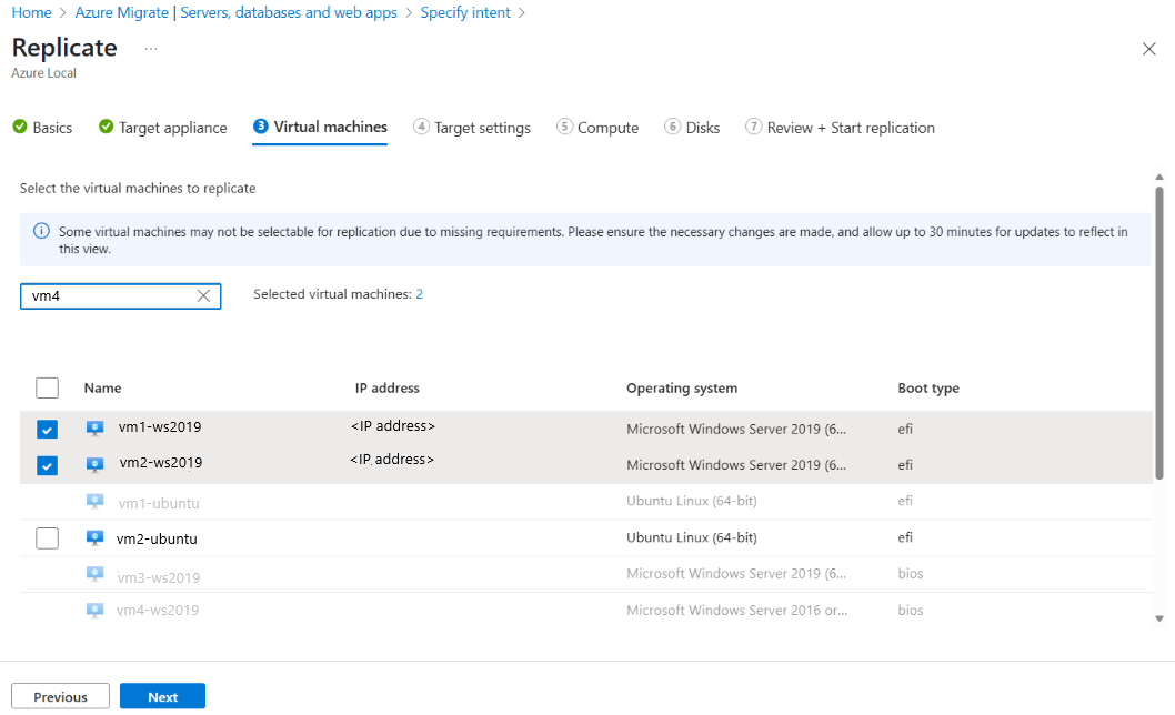 Screenshot showing the Virtual machines tab.