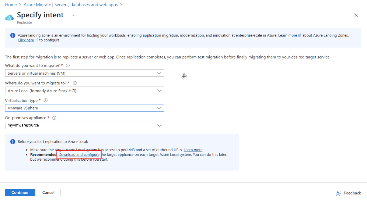 Screenshot showing the Specify intent page.