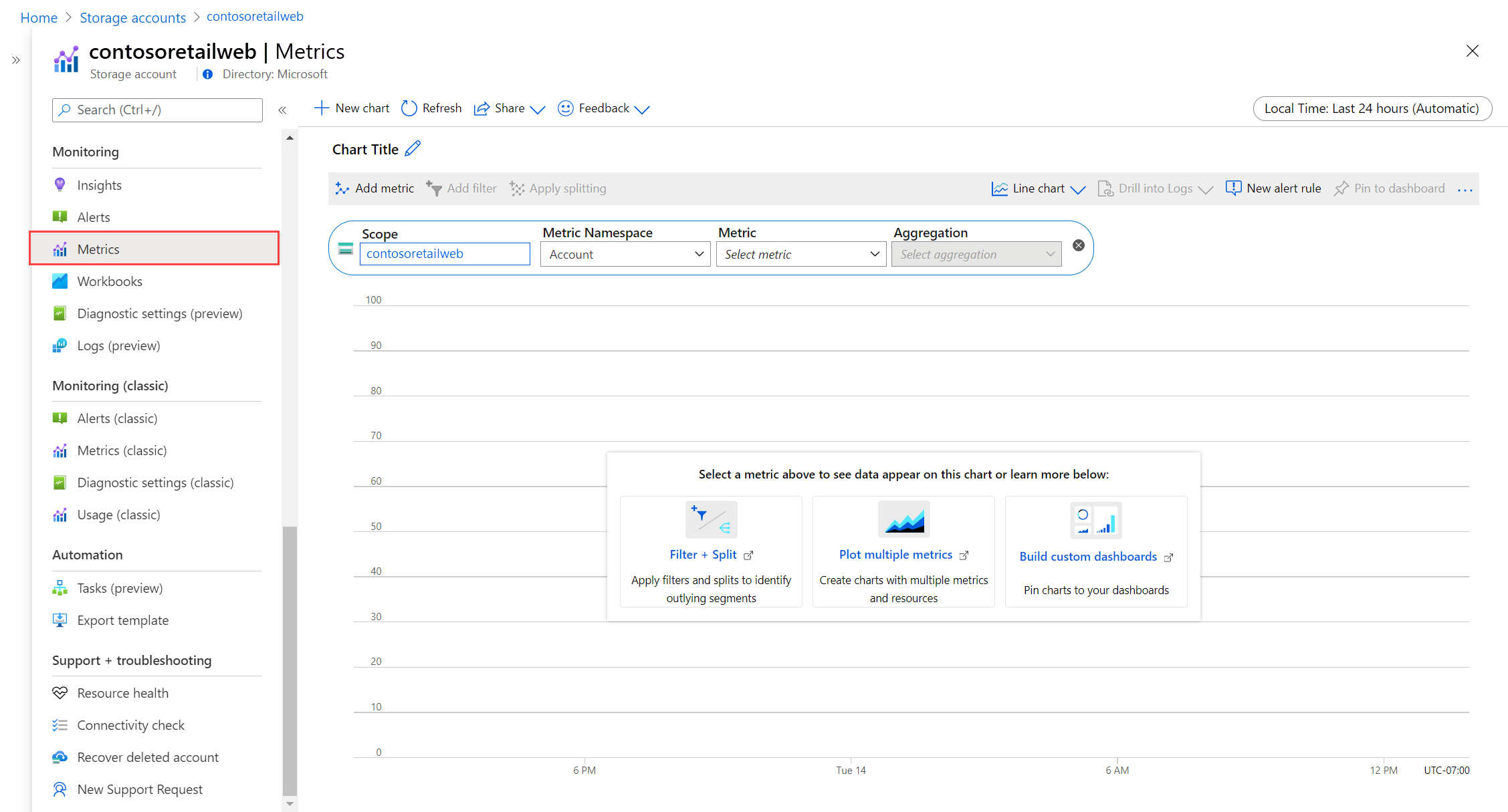 Screenshot that shows a Metrics menu item.