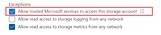 Screenshot that shows Storage account trust Microsoft services.