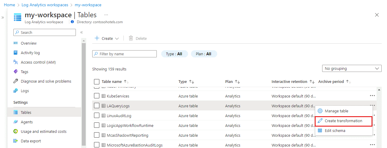Screenshot that shows creating a new transformation.