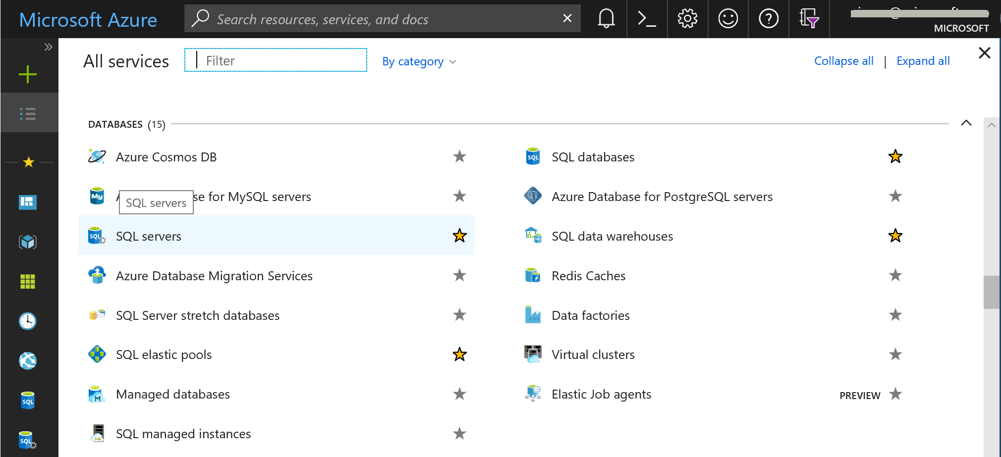 Screenshot of Find your Azure SQL Database server in the portal.