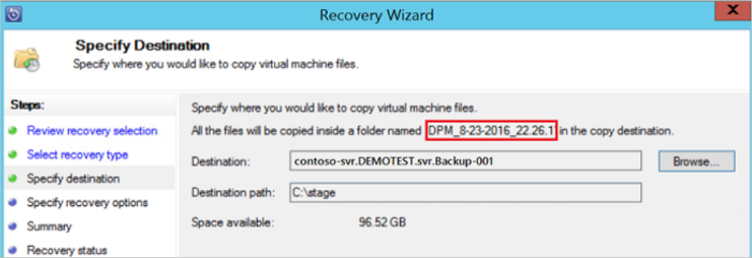 Specify ___location to recover files