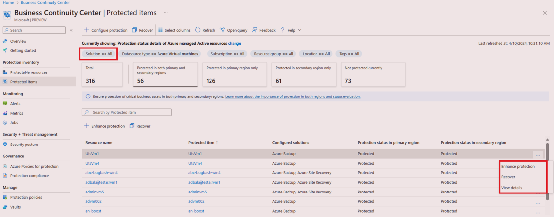Screenshot shows the select solution filter selection.