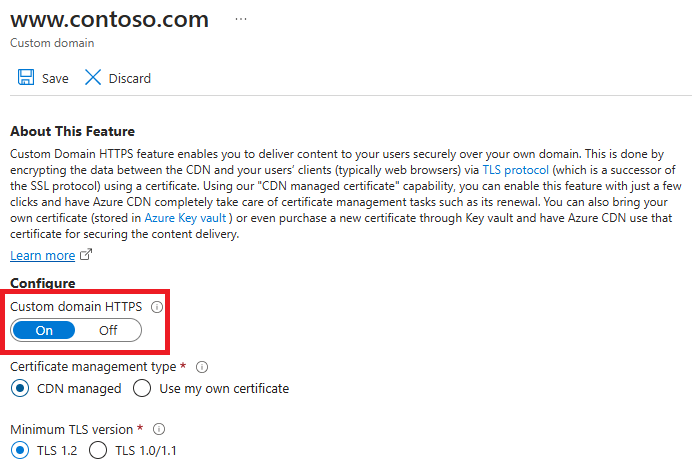 Screen shot of the custom ___domain HTTPS status.