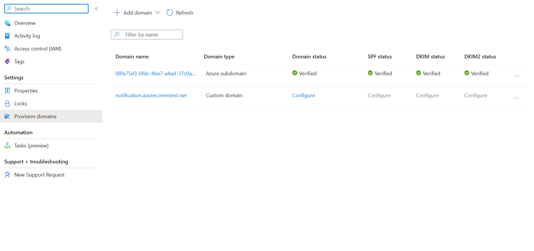 Screenshot that shows the custom ___domain is verified.