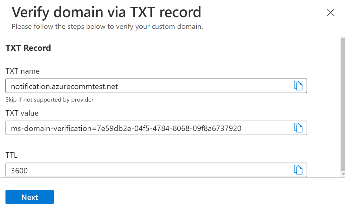Screenshot that shows the Configure link that you need to click to verify ___domain ownership.
