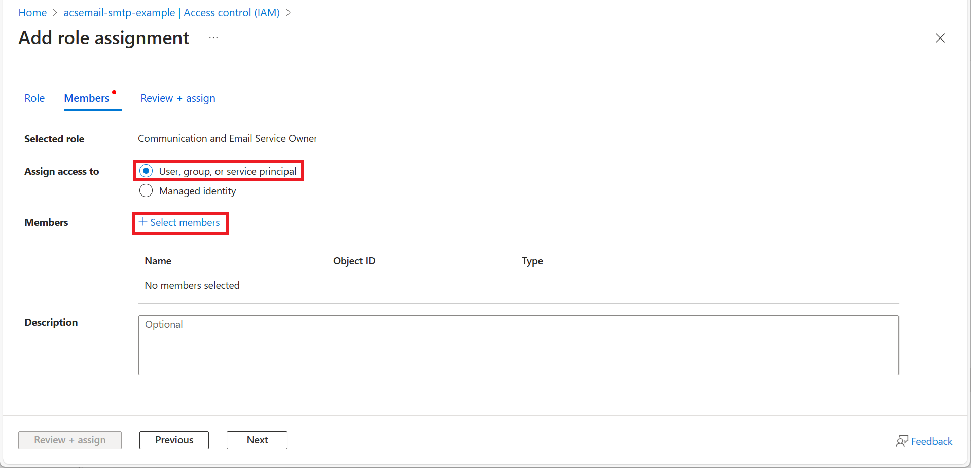 Screenshot that shows choosing select members for the built-in role.