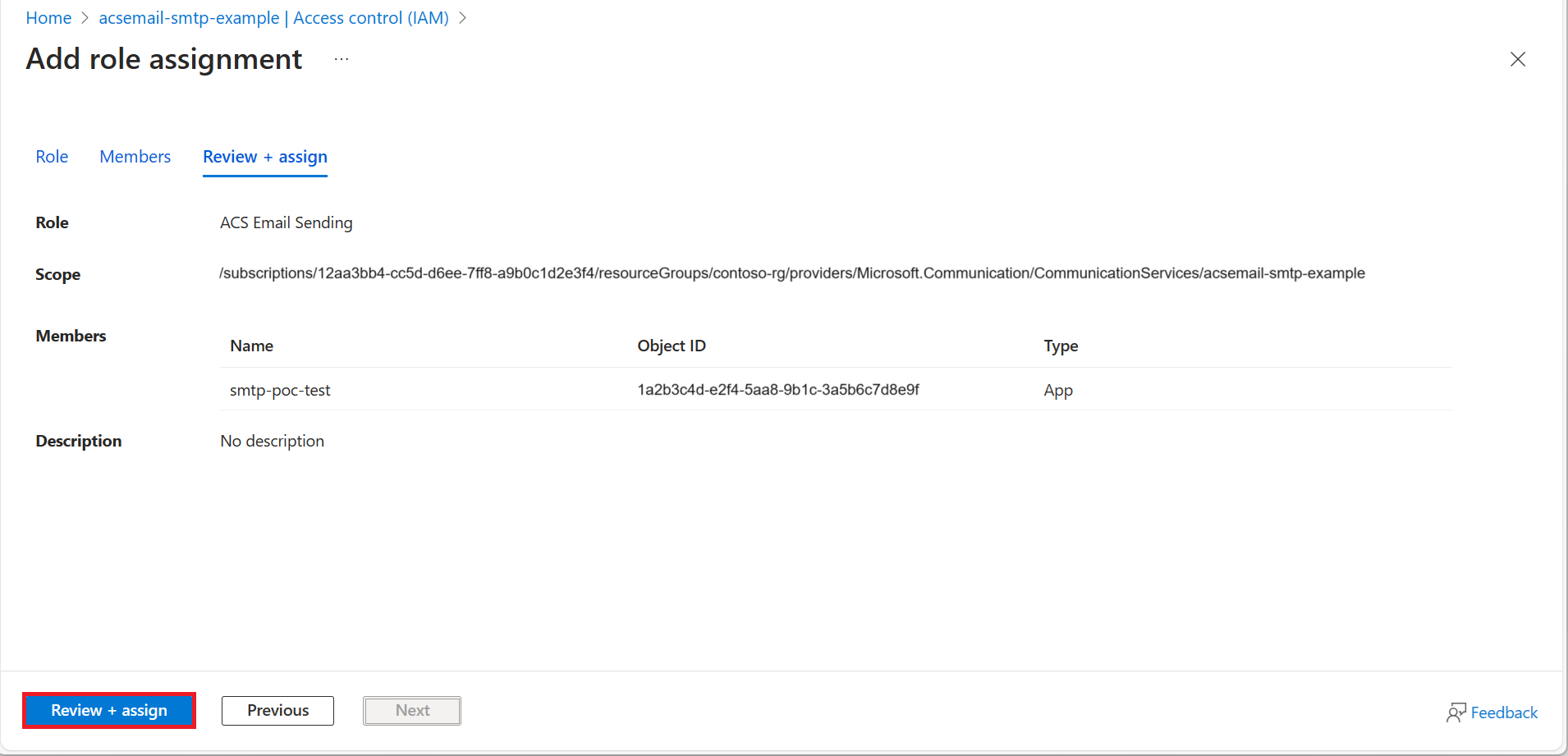Screenshot that shows assigning the custom role.