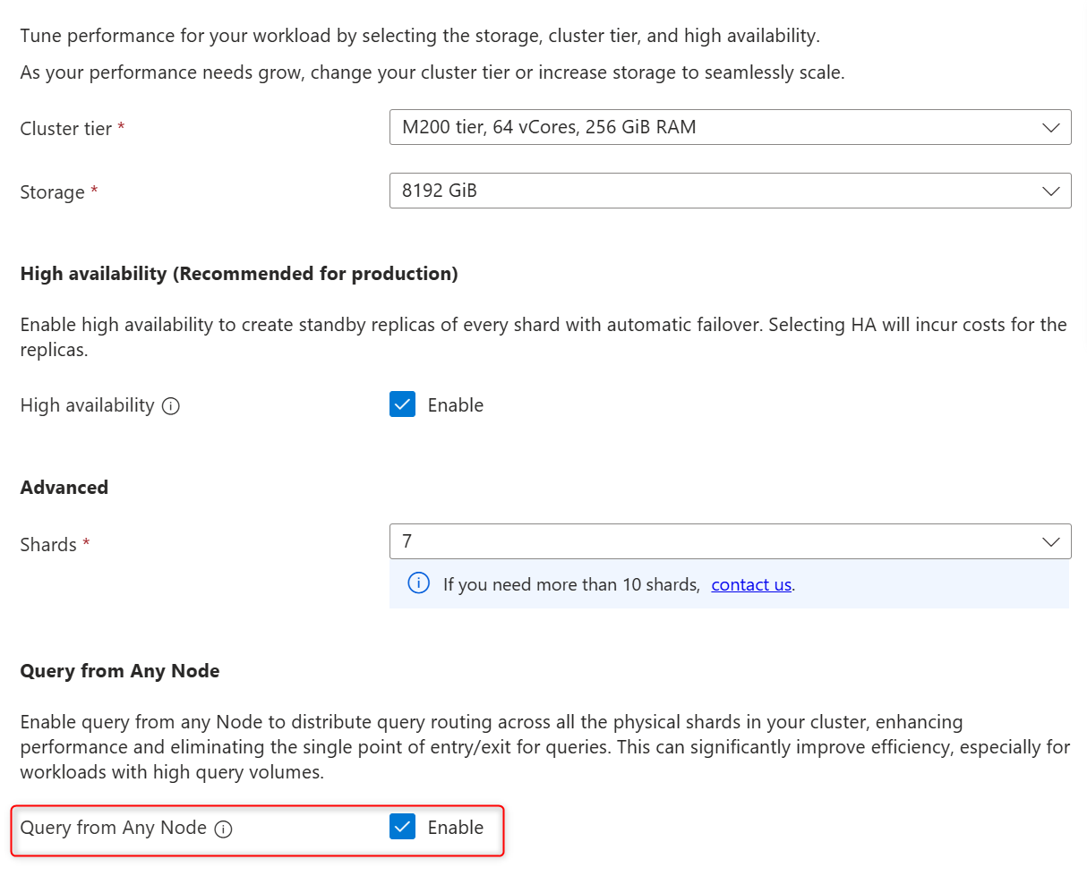 Screenshot of the query from any node checkbox in the Scale page of a cluster.