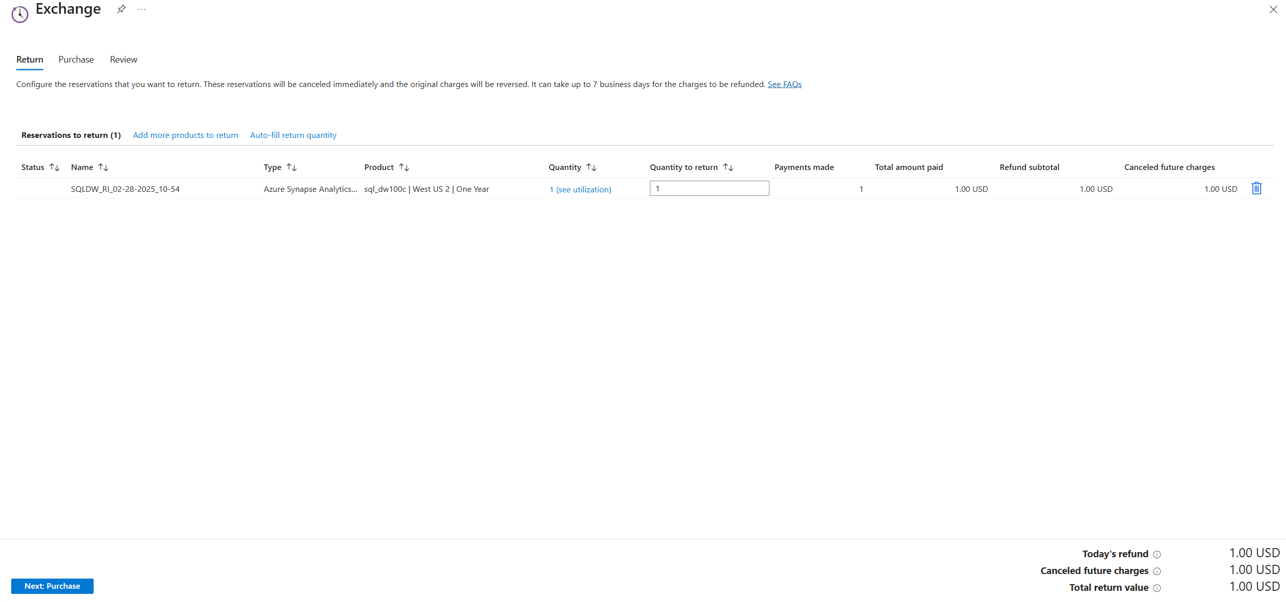 Screenshot showing reservations to return.