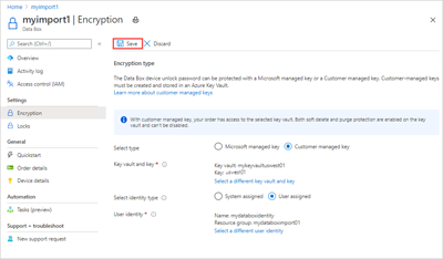 A screen capture showing the ___location of the Save button for a customer-managed key.