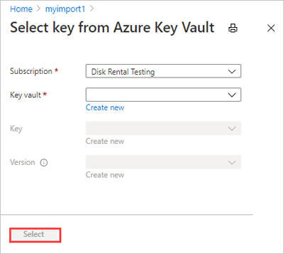 A screen capture showing encryption option settings and the ___location of the Select button.