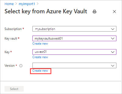 A screen capture showing the ___location of the Create New link.